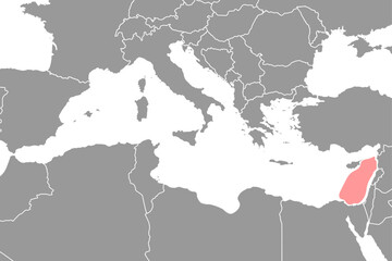 Levantine Sea on the world map. Vector illustration.