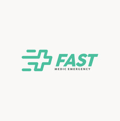 Pharmacy Cross with Speed for Hospital Fast Aid Medical Emergency logo design