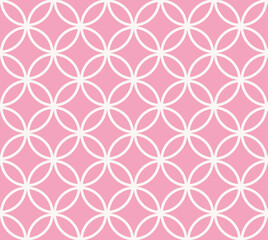 Interlocking circles White and Pink pattern. Seamless background tile. Abstract pastel geometric background. 