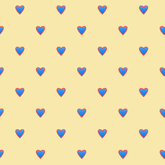 Valentine romanric Seamless Pattern. Blue Hearts on pastel Yellow Background.Hearts blue seamless pattern on color background	