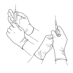 Doctor hands holding a syringe, vaccination for coronavirus COVID-19, influenza or flu, world immunization concept