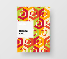 Bright journal cover A4 design vector template. Multicolored geometric shapes leaflet illustration.