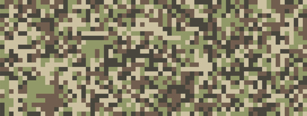 Pixel mosaic in the colors of green camouflage. Seamless pattern for texture, textiles and simple backgrounds