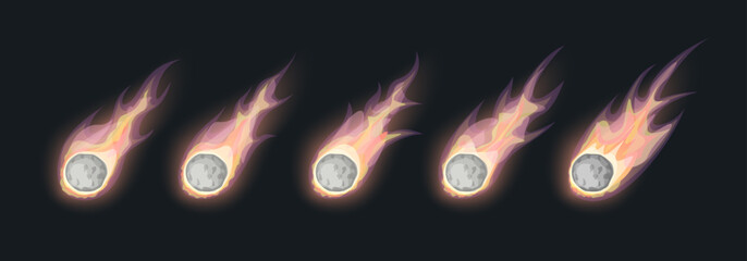 Cartoon Color Asteroid or Comet with Textured Surface Animation Set Cosmos Object Concept Flat Design Style. Vector illustration © bigmouse108