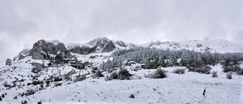Sierra de Aitana with snow. The Sierra de Aitana is the highest point in the Province of Alicante with 1,557 meters of altitude. In the province of Alicante, Spain.