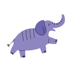 Obraz premium Cartoon Violet Doodle Cute Elephant Baby Flat Design Style Isolated on a White Background. Vector illustration