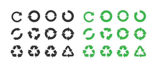 Recycle and ecology icons collection. Set of circle arrow vector icons. Recycle Recycling symbol.  illustration isolated on white background. Vector illustration - Vector