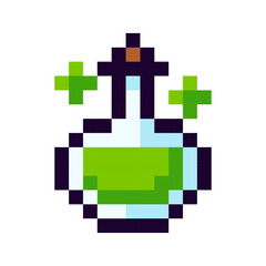 Potion Pixel Art gaming item. Game pixel potion icon, Potion 8Bit game resource. Pixelart vector Illustration isolated on white background.