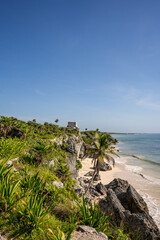 Beautiful beaches of Tulum In the archaeological zone of the Mayan pyramids.