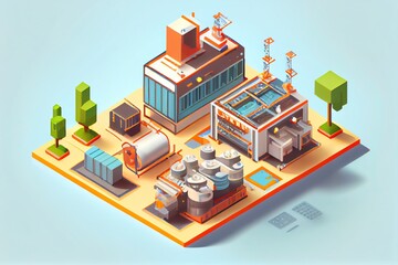 technology in the manufacturing industry optimization of maintenance facilities. Modern isometric smart factory manufacturing facilities. Generative AI