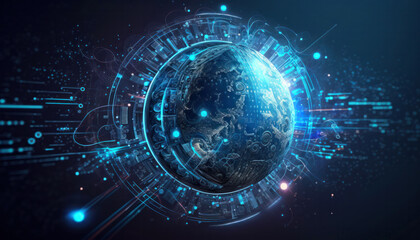 Obraz premium Digital globe cyber security technology concept of innovative future data background generative ai