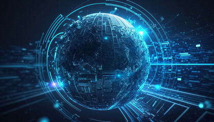 Digital globe cyber security technology concept of innovative future data background generative ai