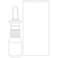 Nasal spray for colds and seasonal allergies. Aerosol spray pump packaging drug. Drug spray for the nose. sketch drawing, contour lines drawn