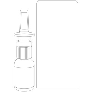 Nasal spray for colds and seasonal allergies. Aerosol spray pump packaging drug. Drug spray for the nose. sketch drawing, contour lines drawn