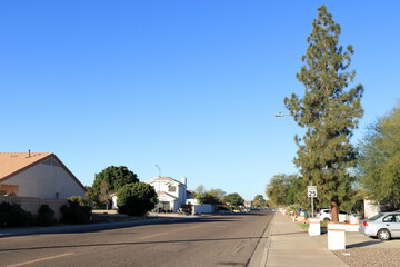 Cozy residential neighborhood at Paradise Lane, North West Phoenix, Arizona; copy space