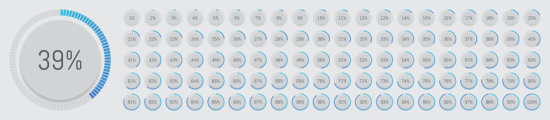 pie-chart from 1 too Percentage diagram 3D icons. Pie chart. Progression from 1 to 100.