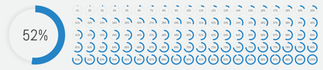 pie-chart from 1 too Percentage diagram 3D icons. Pie chart. Progression from 1 to 100.
