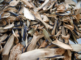 Sliced dry aubergines dried in the sun, dried eggplant slices, drying eggplant, dried foods,