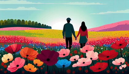 A couple in a fields of flowers