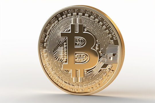 Bitcoin, isolated, standing on edge, white background, single, Cryptocurrency