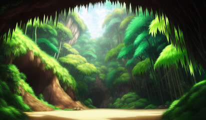 Artwork of a cave entrance, Generative AI