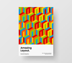 Colorful annual report vector design template. Original mosaic tiles catalog cover illustration.