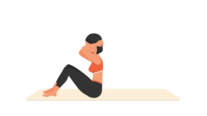 Crunches exercise tutorial. Female workout on mat - Powered by Adobe