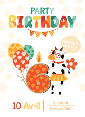 Invitation for a child party. Happy birthday card template. Vector illustration.