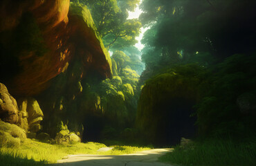 Artwork of a cave entrance, Generative AI