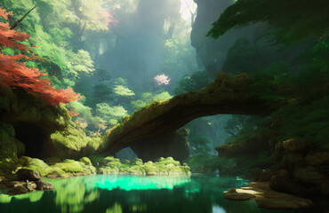 Artwork of a cave entrance, Generative AI