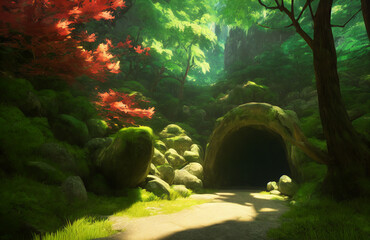 Artwork of a cave entrance, Generative AI