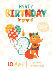 Invitation for a child party. Happy birthday card template. Vector illustration.