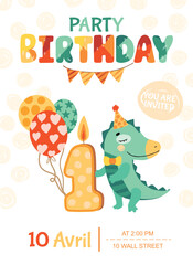Invitation for a child party. Happy birthday card template. Vector illustration.