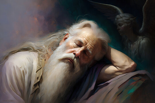 From the Bible, painting depicting when God sent an angel to take care and stay with Isaiah when he was depressed and weak, created with Generative AI technology
