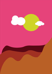 Abstract landscape illustration art modern scenery and contemporary Boho artwork for minimalist background for wall art and decor