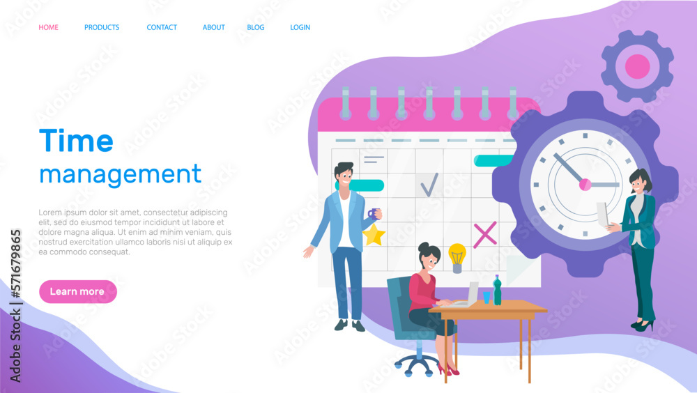 Poster time management, workflow organization website layout. work efficiency, productivity increase. peopl