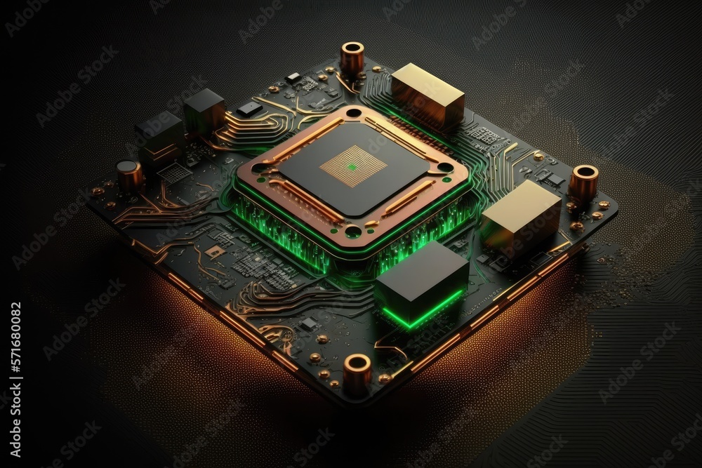 Poster cyborg ai. the circuit board. technical knowledge cpu and gpu concepts for central computer processo