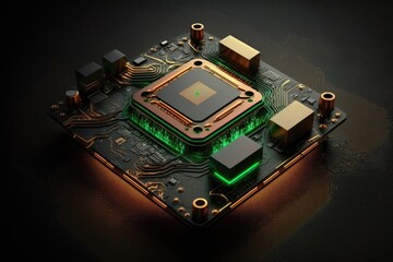 cyborg AI. the circuit board. technical knowledge CPU and GPU concepts for central computer processors. digital chip on the motherboard. background in tech and science. Generative AI