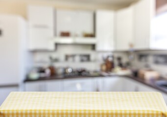Empty blank Desk at kitchen inteiror.