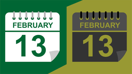January 13 calendar date on green background or isolated icons with hollow background.