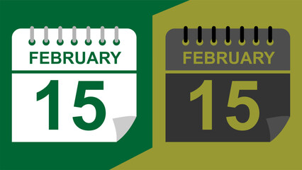 February 15 calendar date on green background or isolated icons with hollow background.
