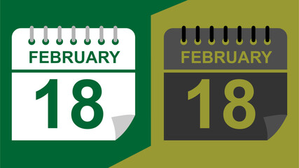 February 18 calendar date on green background or isolated icons with hollow background.