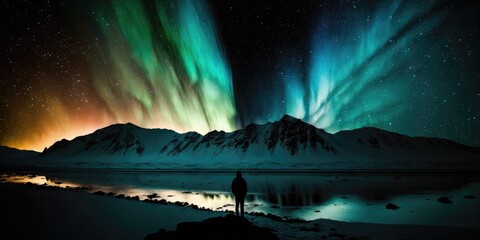 Fototapeta na wymiar Northen lights over the mountians made with generated ai