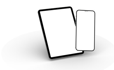 Fototapeta na wymiar Blank screen realistic tablet frame, rotated position, side view, top view. The tablet is at different angles. Layout of a universal set of devices