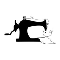 Sew vintage machine. Sewing with love. Sketch vector illustration