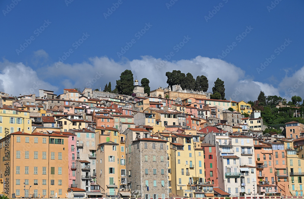 Wall mural Colorful old buildings in Menton France summer season