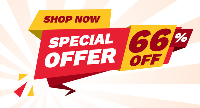 special offer 66 percent off, shop now banner design template