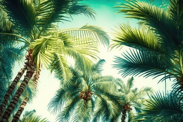Fototapeta na wymiar palm plants in the tropics. summertime. At the resort, palm trees. Generative AI