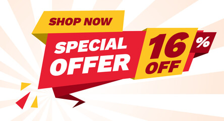 special offer 16 percent off, shop now banner design template