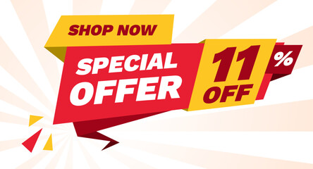 special offer 11 percent off, shop now banner design template